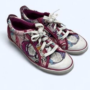 Coach Poppy Barrett Size 7 Pink White Purple Blue Lace Up Tennis Shoes Vintage
